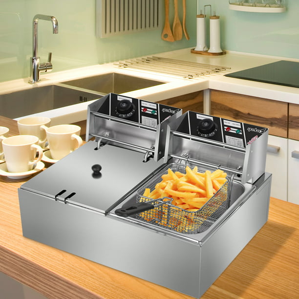 Countertop Stainless Steel French Fry With BasketsCommercial Restaurant Home Olymstore 5000W 12L Electric Countertop Deep Fryer Dual Tank 6 kitchen Frying Machine